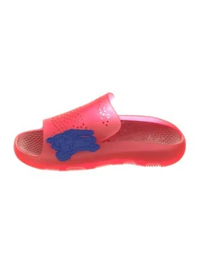 Pre-owned Burberry Rubber Printed Slides In Red