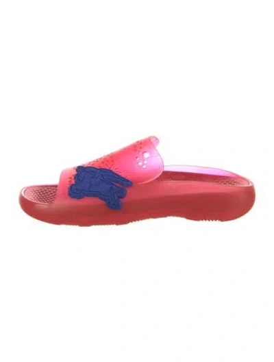 Pre-owned Burberry Rubber Printed Slides In Red
