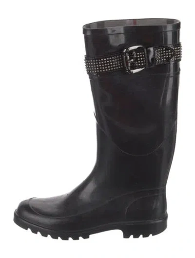 Pre-owned Burberry Rubber Studded Accents Rain Boots In Black