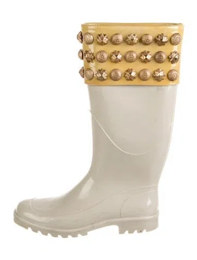 Pre-owned Burberry Rubber Studded Accents Rain Boots In Gold/neutrals