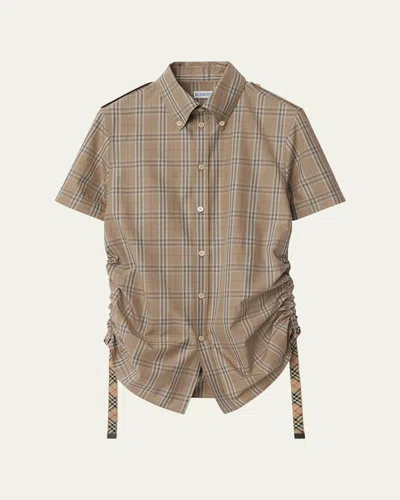 BURBERRY RUCHED CHECK SHORT-SLEEVE SHIRT