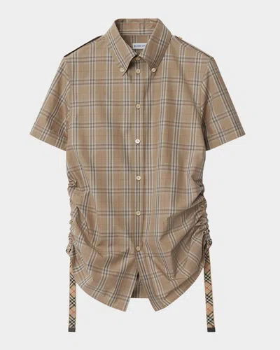 BURBERRY RUCHED CHECK SHORT-SLEEVE SHIRT