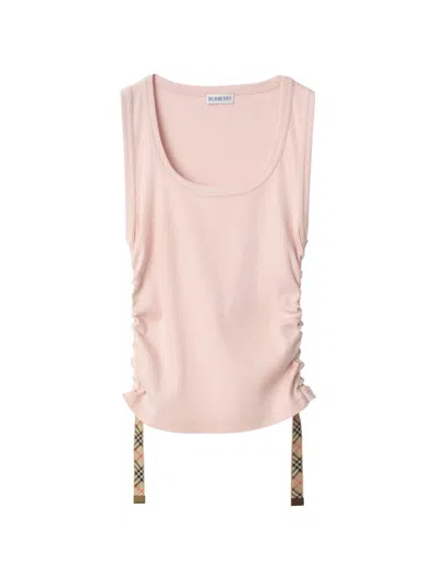 Burberry Ruched Check-strap Tank Top In Pink