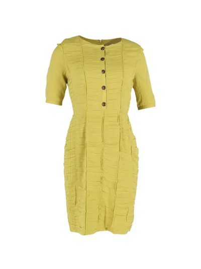 Pre-owned Burberry Ruched Short-sleeved Midi Dress In Green