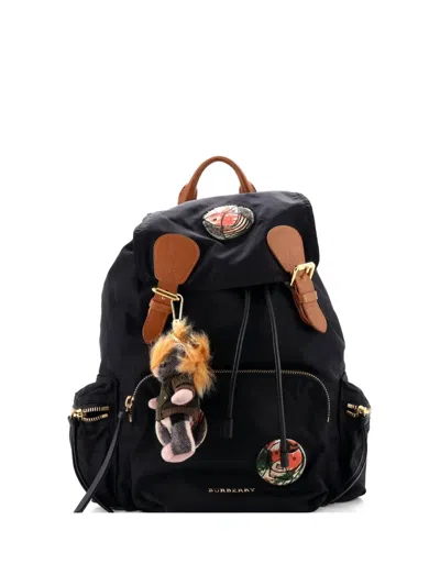 Pre-owned Burberry Rucksack Patch Embellished Nylon Medium Backpack In Black