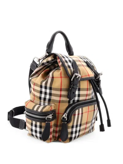 Pre-owned Burberry Rucksack Vintage Check Nylon Mini Backpack In Brown