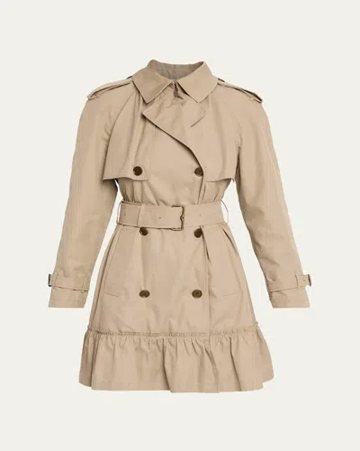 Burberry Ruffle Belted Short Trench Coat In Neutral
