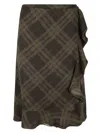 Burberry Ruffle Detail Check Patterned Skirt In Oil Ip Check