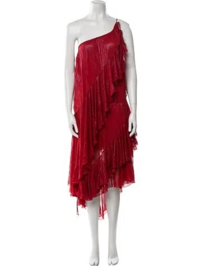 Pre-owned Burberry Ruffle Embellishment Midi Length Skirt W/ Tags In Red