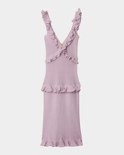 BURBERRY RUFFLE V-NECK SLEEVELESS MAXI DRESS