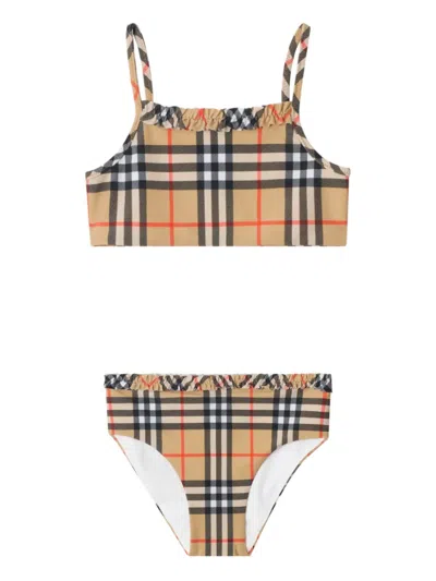 BURBERRY RUFFLED CHECK-PATTERN BIKINI