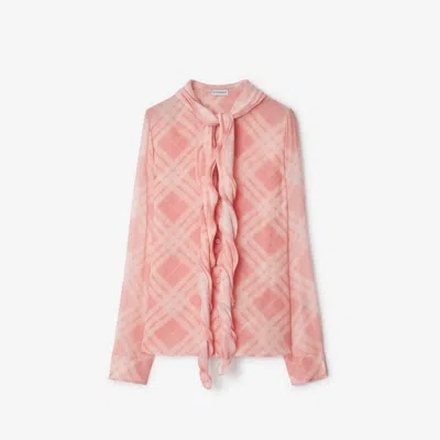 BURBERRY BURBERRY RUFFLED CHECK SILK BLOUSE
