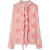 Burberry Check Silk Blouse With Ruffles In Candy