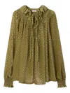 Burberry Ruffled-collar Velvet Blouse In Green