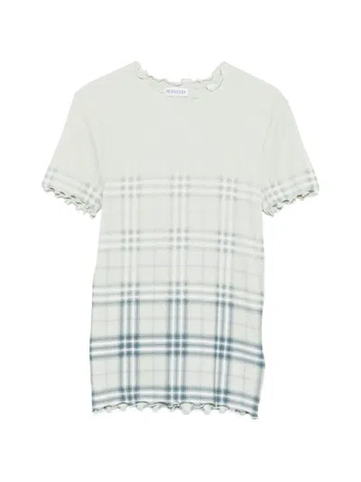 Burberry Ruffled-detail Check-pattern T-shirt In White