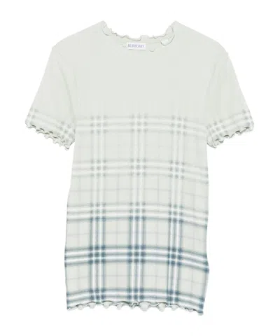BURBERRY RUFFLED-DETAIL CHECK-PATTERN T-SHIRT
