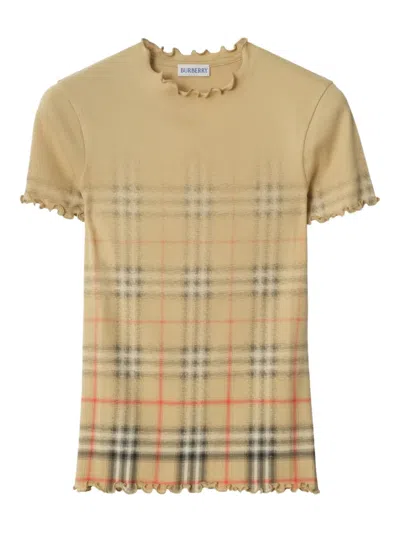 Burberry Ruffled Faded-check Cotton T-shirt In Multi