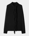 Burberry Ruffled Long Sleeve Silk Blouse In Black