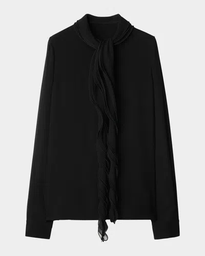 BURBERRY RUFFLED LONG SLEEVE SILK BLOUSE