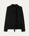 Burberry Ruffled Long Sleeve Silk Blouse In Black