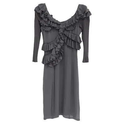 Pre-owned Burberry Ruffled Mini Dress In Grey Silk In Gray