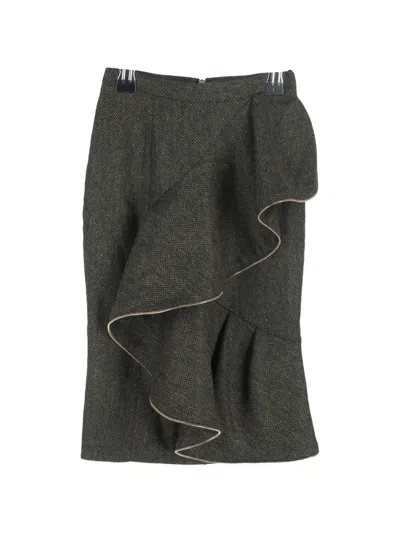 Pre-owned Burberry Ruffled Pencil Midi Skirt In Green
