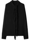 Burberry Ruffled Long Sleeve Silk Blouse In Black
