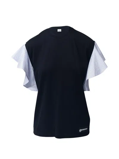 Pre-owned Burberry Ruffled-sleeve Oversized T-shirt In Black