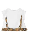Burberry Check Ruffle Stretch Cotton T-shirt In Multi