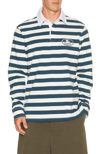 Burberry Long Sleeve Striped Polo Shirt With Mini Chest Pocket In White