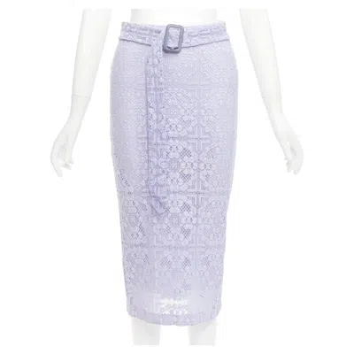 Pre-owned Burberry Runway Lilac Purple Cotton Blend Lace Belted Pencil Skirt It36 Xxs