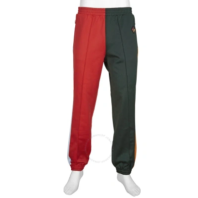 Burberry Runway Men's Green Bi-color Plain Cotton Logo Pants In Dark Pine Green