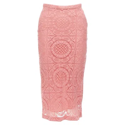 Pre-owned Burberry Runway Pink Cotton Blend Floral Lace High Waisted Pencil Skirt It36 Xxs