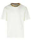 Burberry White Crewneck T-shirt With Check Motif On The Collar In Cotton Man In White