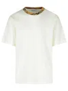 Burberry White Crewneck T-shirt With Check Motif On The Collar In Cotton Man In White