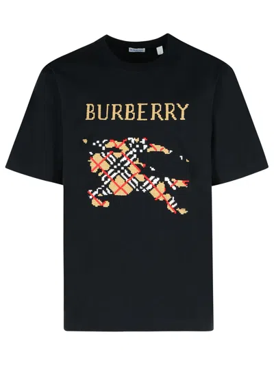 Burberry Cross Stitch Logo Cotton T-shirt In Black