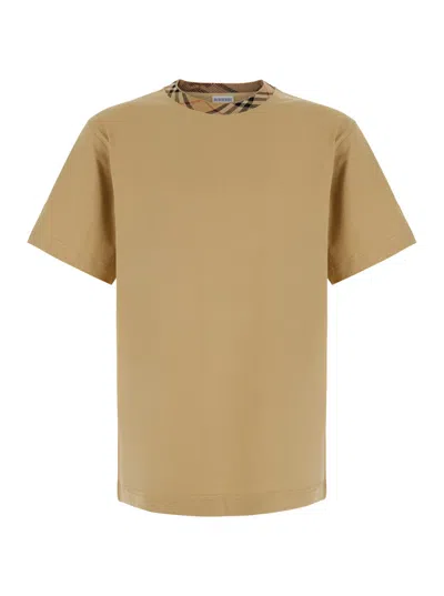 Burberry Ryan Check Motif Collar Cotton T-shirt For Men In Brown