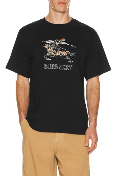 Burberry Equestrian Knight Cotton T-shirt In Black