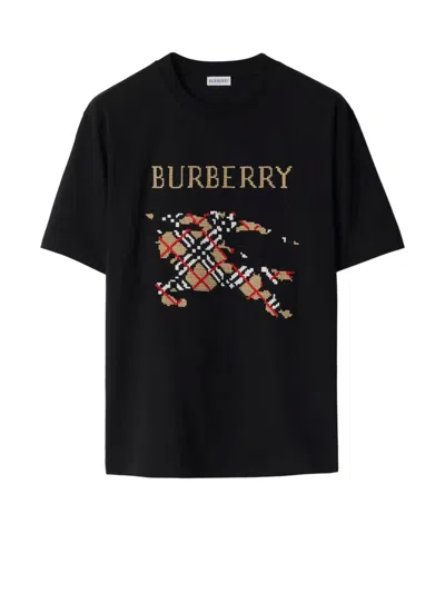Burberry Cross Stitch Logo Cotton T-shirt In Black