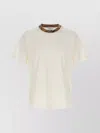Burberry White Crewneck T-shirt With Check Motif On The Collar In Cotton Man In White