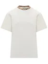 Burberry White Crewneck T-shirt With Check Motif On The Collar In Cotton Man In White
