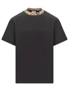 Burberry Black Cotton T-shirt With Check Finishes Men