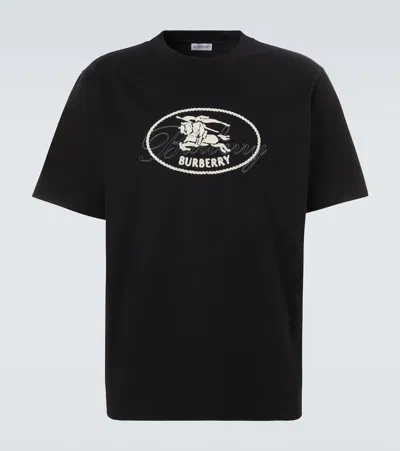 Burberry Ryan Embroidered Cotton T-shirt In Black