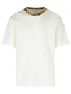 Burberry White Crewneck T-shirt With Check Motif On The Collar In Cotton Man
