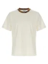 Burberry White Crewneck T-shirt With Check Motif On The Collar In Cotton Man In Gray