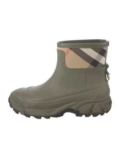 Pre-owned Burberry Ryan Vintage Check Rain Boots Exploded Check Pattern Rain Boots In Green