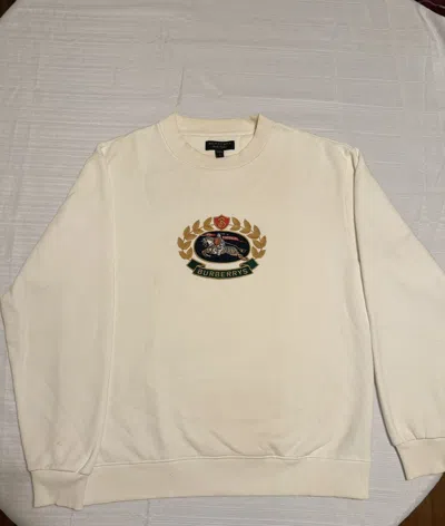Pre-owned Burberry S Embroidered Crest Sweatshirt In White