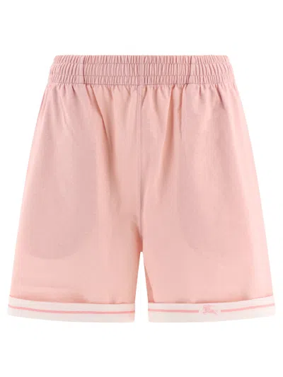 Burberry Elastic Waistband Cotton Shorts With Contrast Trim In Pink