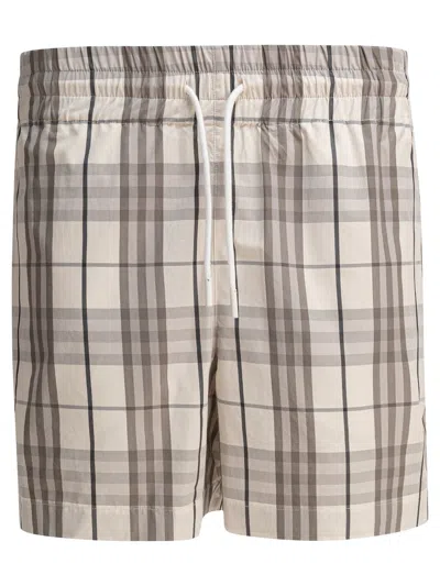 Burberry Cotton Check Drawstring Shorts In White
