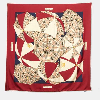Pre-owned Burberry S' Vintage Burgundy Nova Check Umbrella Print Silk Scarf